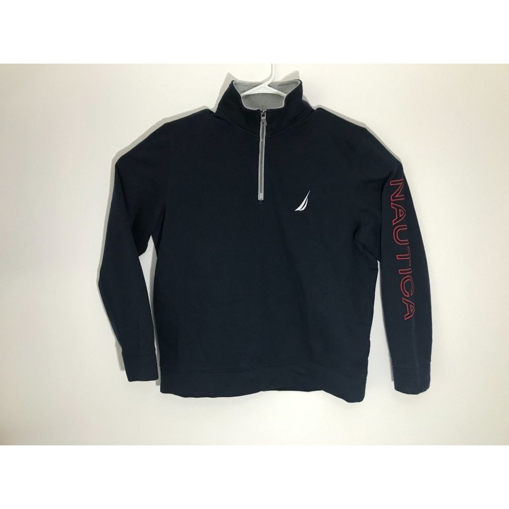 Nautica Mens L Navy Blue 1/4 Zip Pullover Sweater *6